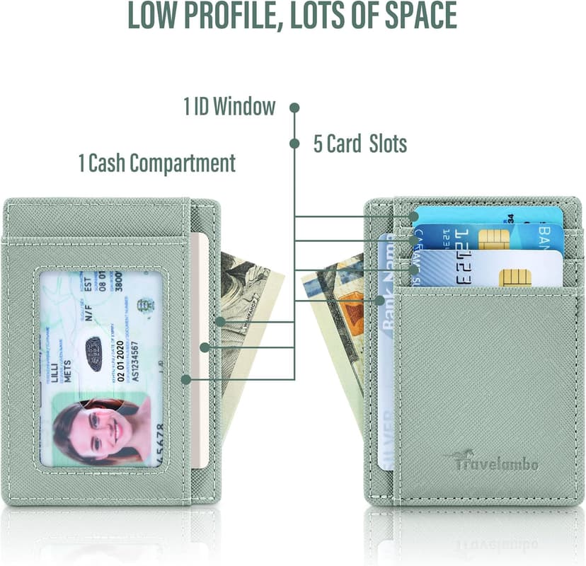 Travelambo Slim Wallet Front Pocket Minimalist Leather RFID Blocking Medium Size