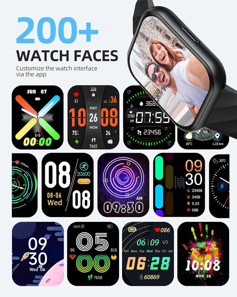 Parsonver Parsonver Smart Watch, 5ATM Waterproof Watch for Swimming, Fitness Activity Tracker with 110+ Sports Modes, Heart Rate/Sleep/SpO2/Calories Monitor, Pedometer, Fitness Watch for Android & iPhone, Black