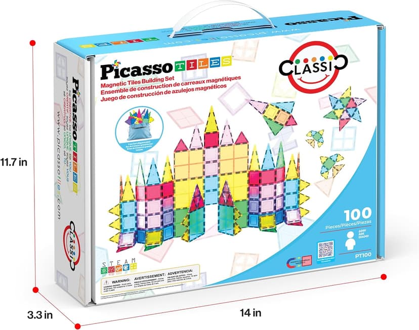 No-limit scalable builds, hands-on magnet polarity fun, family group play, quick assemble & store, shape & color recognition PicassoTiles 100 Piece Magnetic Tiles, Clear 3D Building Blocks for Kids 3+ B00AU56C5W
