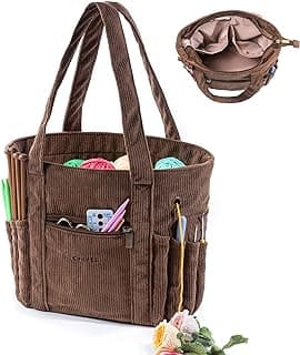 Crochet Bag and Tote - Corduroy Yarn Bag - Yarn Holder for Crocheting - Crochet Storage Bag for Crochet Hooks, Crochet Accessories, Knitting Bag for Crochet Lovers, Mother's Day Gift