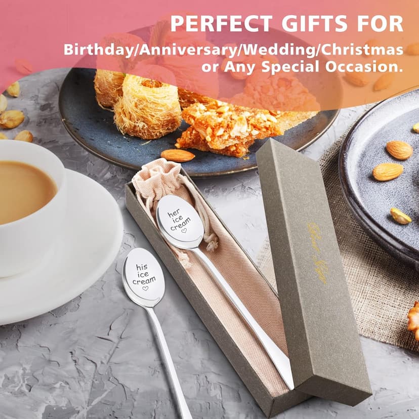 PRSTENLY Wedding Gifts for Couples 2025, 2 Pcs His and Hers Ice Cream Spoon Anniversary Engagement Gifts for Couple Him Her Boyfriend Girlfriend Graduation Christmas Birthday