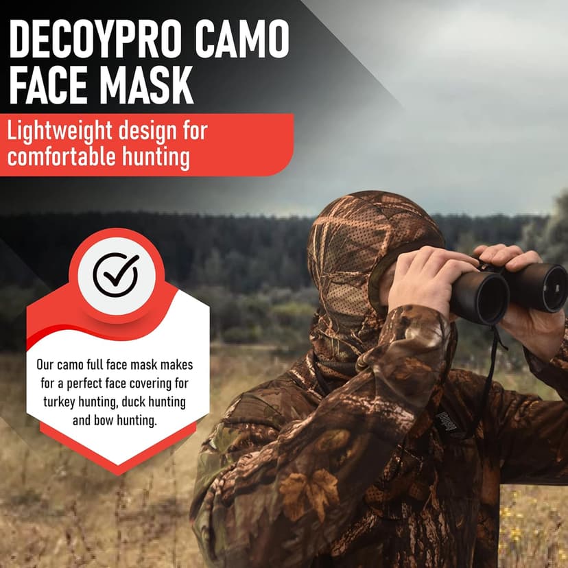 DecoyPro Hunting Face Mask Light Weight, Camo for Turkey, Bow, Deer, Duck, Goose, Coyote - Camouflage Gear for Men, Breathable Netting