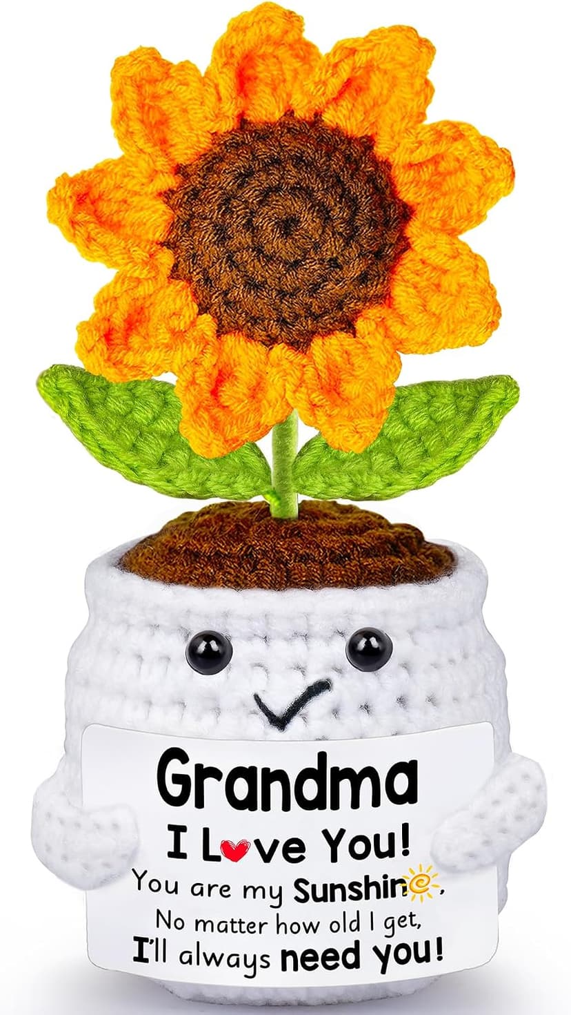 Gifts for Grandma, Grandma Gifts from Grandkids, Birthday Gift for Nana Grandmother GaGa, Mother's Day Birthday I Love You Present for Grandmother, Cute Handmade Crochet Positive Mini Sunflower Doll B0FBG8QQ8T