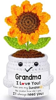 Gifts for Grandma, Grandma Gifts from Grandkids, Birthday Gift for Nana Grandmother GaGa, Mother's Day Birthday I Love You Present for Grandmother, Cute Handmade Crochet Positive Mini Sunflower Doll B0FBG8QQ8T