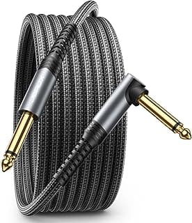 JSAUX Guitar Cable 10 ft, Amp Cord for Electric Guitar/Mandolin/Bass, Pro Audio Instrument Cable with 1/4" Tips(TS Port) Right Angle to Straight-Gray