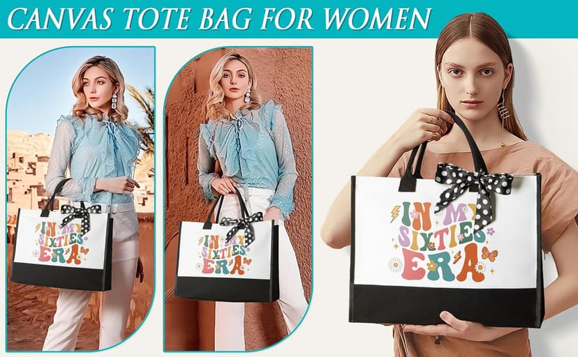 60th Birthday Gifts for Women Her, Cool 1965 Birthday Gifts for 60 Year Old Women 60 Fabulous Gifts, Funny Unique Happy 60th Birthday Gifts Ideas for Her Mom Sister Friend Grandma with Canvas Tote Bag