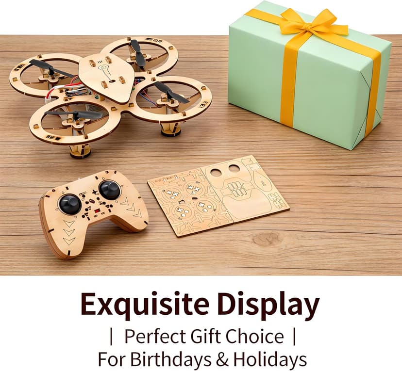 DIY Wooden Drone Model Kit,DIY Wooden RC DroneKit,WoodenBuilding Blocks Flying Toys Assembled Kit,Remote Control Aircraft Training RC DroneQuadcopter,Beginner-Friendly Mini Drone