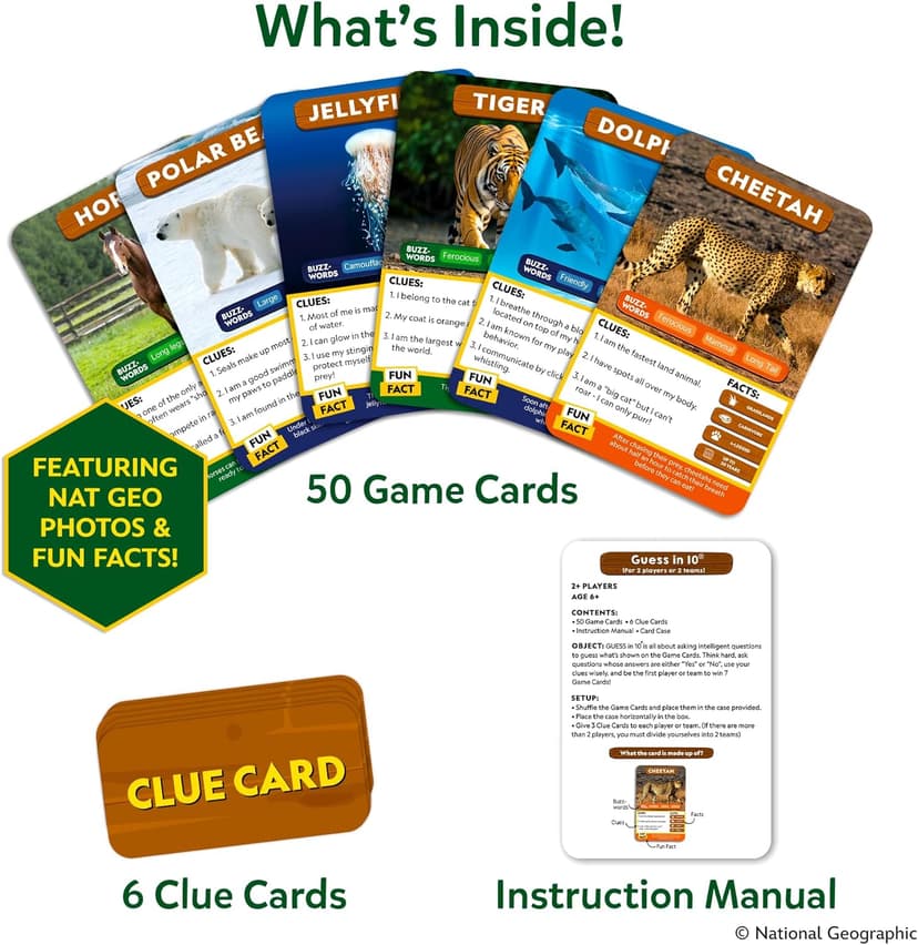 Skillmatics Guess in 10 National Geographic Animals, Educational Card Game for Kids & Families, Animal Trivia & Travel Game, Screen-Free Fun, Gifts for Ages 6, 7, 8, 9 and Up