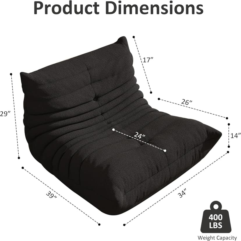 Bean Bag Chair for Adults, Comfy Floor Chair Memory Foam Bean Bag Chair, Cozy Lounge Floor Chair for Gaming, Reading & Relaxation, Small Foam Couch for Living Room, Bedroom(Black,Single)