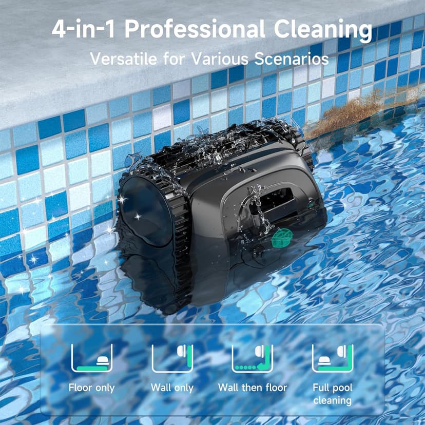 (2026 Upgrade) WYBOT C1 Cordless Robotic Pool Vacuum for Inground Pools, Above Ground Pool Cleaner 4-in-1 Wall & Waterline Cleaning Up to 1,614sq.ft, 150mins Smart Navigation, App Support