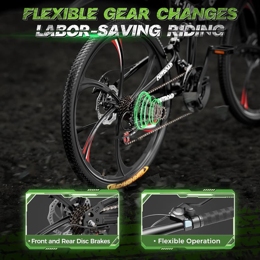 Outroad 26 Inch Folding Mountain Bike, 21 Speed Full Suspension High-Carbon Steel MTB Foldable Bicycle, Dual Disc Brake Non-Slip Folding Bikes for Adults/Men/Women, Black, Orange and Green