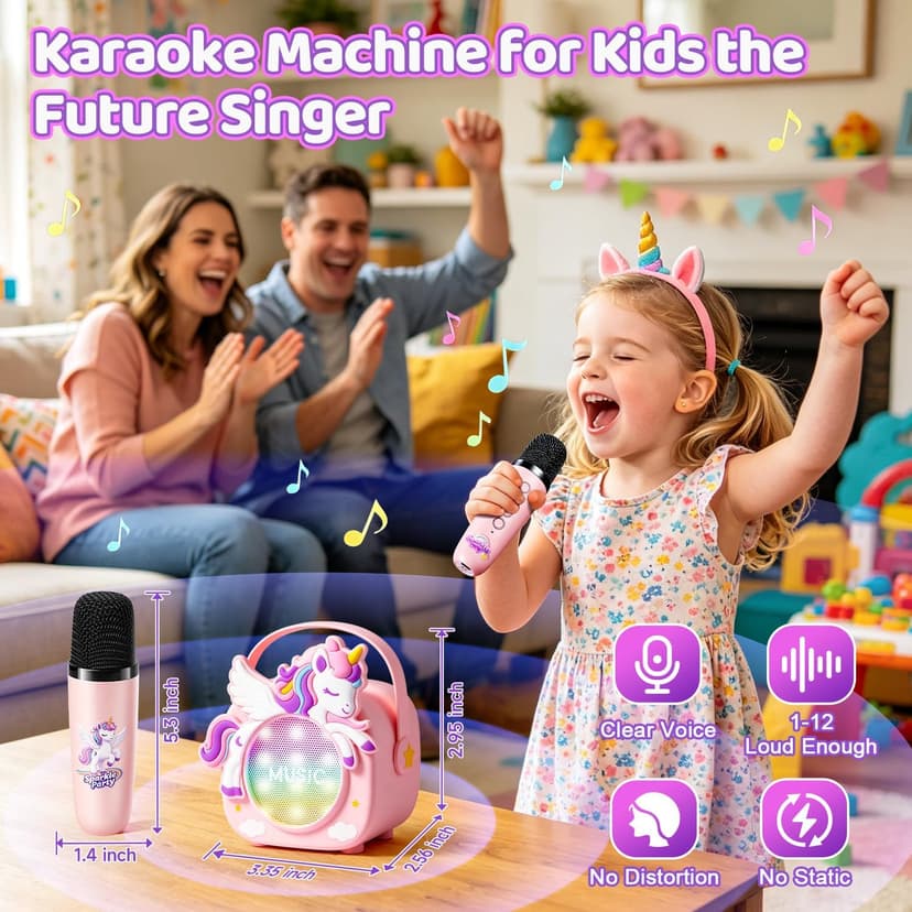 Birthday, Clear&Loud Sound, Portable&Mini, 2 Wireless Microphones, Kids Easy Use,4 Voice Changers, Bluetooth Speaker,Girl Toy Unicorn Karaoke Machine for Kids, Girl Gift Christmas with Gift Box B0GX5WRNBM