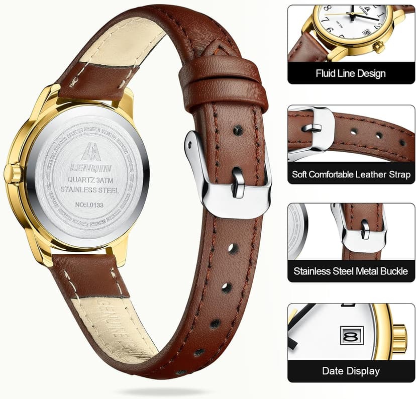 LN LENQIN Ladies Watches Analog Quartz Watch for Women Waterproof Women's Wrist Watches Easy Reader Womens Watch with Leather Strap