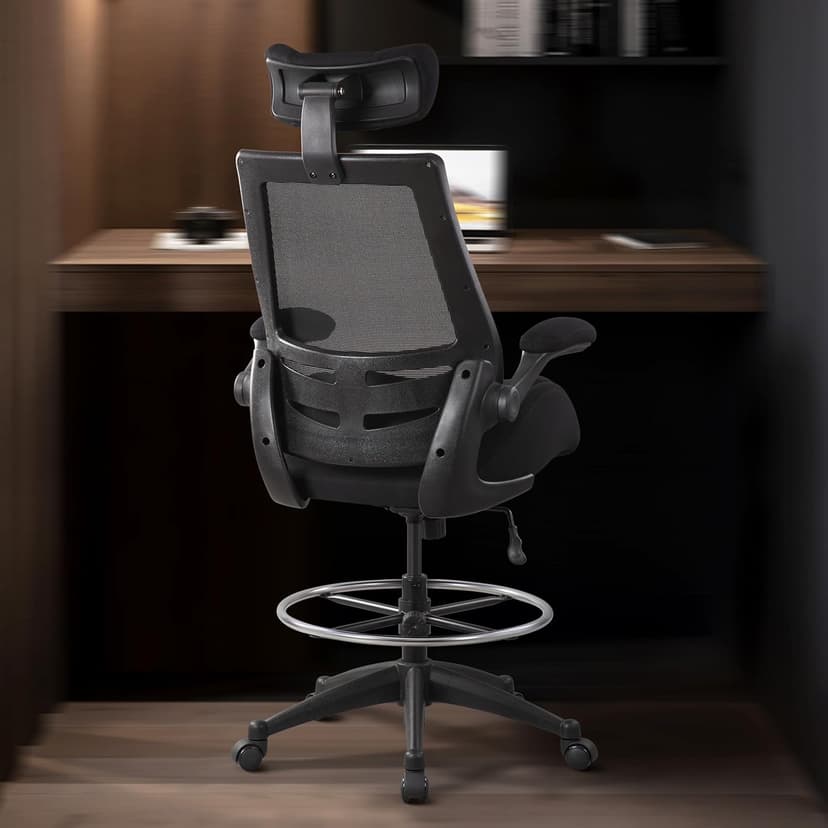 BOLISS Big and Tall Drafting Chair 400lbs - High Back Ergonomic Office Chair for Standing Desk with Double Thick Seat Cushion, Adjustable Foot Ring, Lumbar Support & Flip Up Armrests (Black)