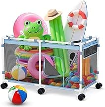 Pool Float Storage - Outdoor Pool Toy Storage Organizer for Pool Noodles, Toys, Floats, Beach Balls, and Equipment, Above Ground Pool Accessories, Rolling Outdoor Pool Storage Bin with Zipper Design
