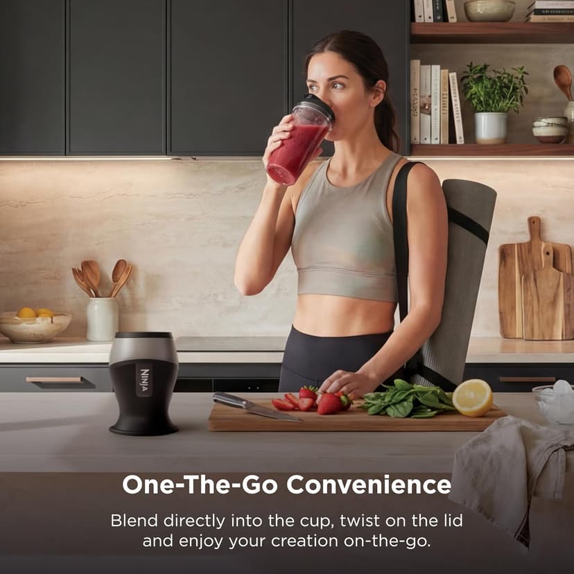 700-watt base blends smoothies, shakes & frozen drinks. (2) 16-oz to-go cups w/ spout lids. Dishwasher safe. Ninja Fit Compact Personal Blender, 700W, (2) 16oz Cups, QB3001SS B01FHOWYA2