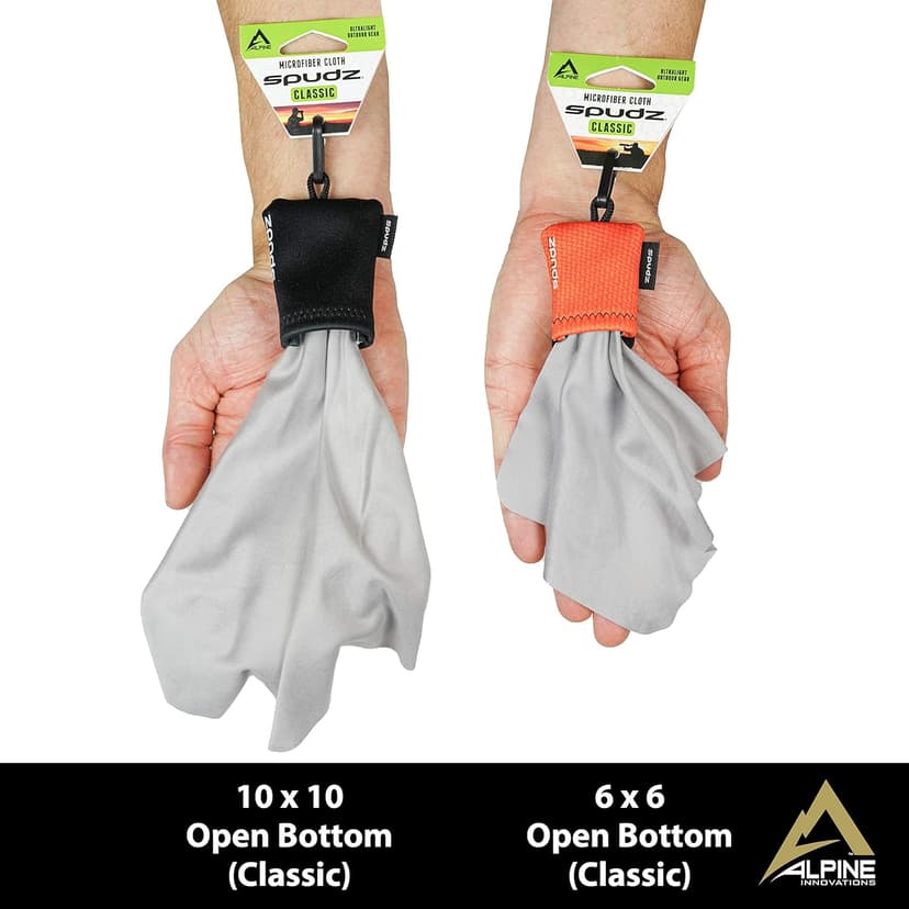 SPUDZ Classic Microfiber Lens Cleaner – Clip-On Pouch, Washable – for Binoculars, Scopes, Glasses, Screens | Black, 6 x 6 Inch