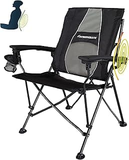 STRONGBACK Elite Folding Camping Lawn Lounge Chair Heavy Duty Camp Outdoor Seat with Lumbar Support and Portable Carry Bag - Black/Grey