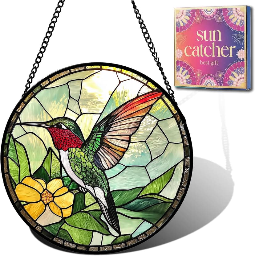 Christmas Stocking Stuffers Birthday Mothers Day Acrylic Decor Gift for Bird Lover Woman Mom Grandma Nana Wife Mother In Law Hummingbird Flower Suncatcher Sun Catchers Indoor Window Gifts for Mom 6.3" B0GQHGDH35
