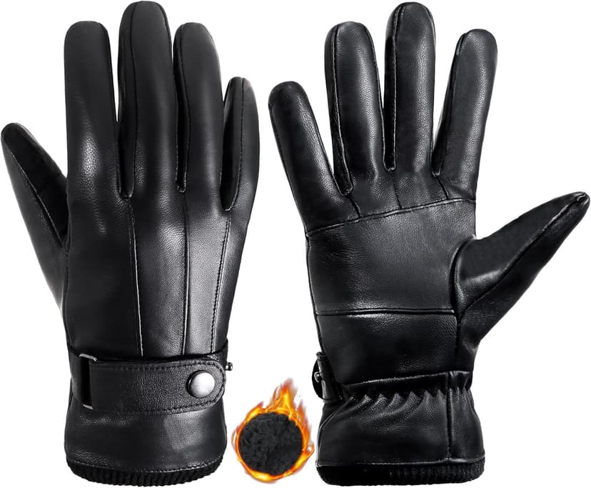 HANDLANDY Genuine Sheepskin Leather Gloves for Men Winter Driving Warm Thermal Wrist Gloves Fleece Lining for Cold Weather