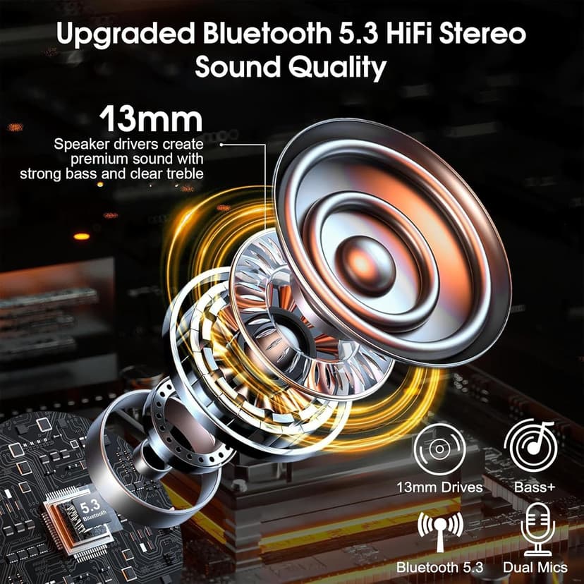 Atheewon Bluetooth Headset V5.3, Wireless Headset with ENC Noise Canceling Mic, 120Hrs Talk Single-Ear Bluetooth Earpiece, LED Display, IP7 Waterproof Hand-Free Earphone for Business/Trucker/Driver