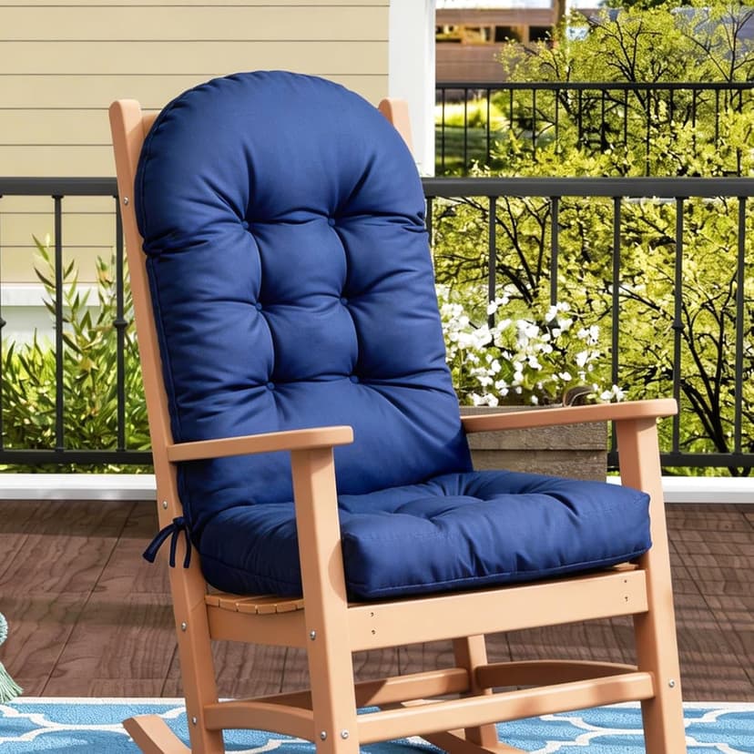 Rocking Chair Cushion Adirondack Chair Cushions with Non-Slip Ties, High Back Patio Chair Cushions,Fade-Resistant & Waterproof,Indoor/Outdoor Rocking Chair Pad for Living Room, Deck, Blue