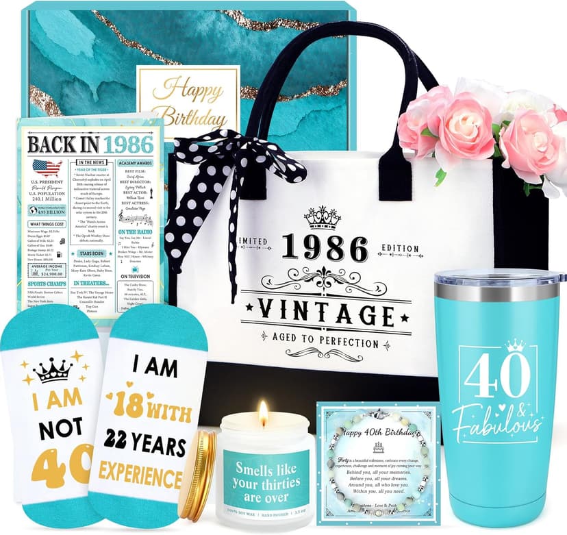 40th Birthday Gifts Women 40 Year Old Birthday Gifts dor Women Happy 40th Bday Gift for Her 40 and Fabulous Gift Ideas for Woman 40s Forty and Fabulous Decorations Set with Tumbler Tote Bag Socks B0G1LHRFHN