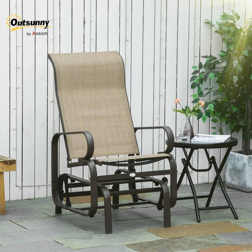 Outsunny Outdoor Glider Chair, Gliders for Outside Patio with Smooth Gliding Mechanism and Lightweight Construction for Backyard, Tan