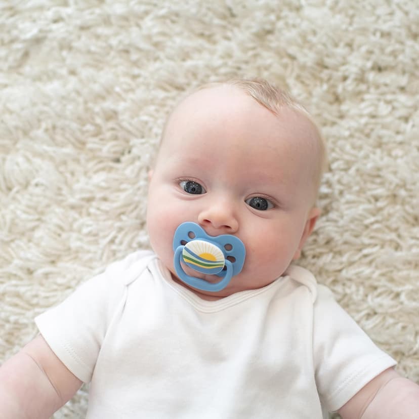 Dr. Brown's Advantage Baby Pacifier, Fully Symmetrical Soother with Soft Silicone Bulb, Blue Sunrise, 0-6m, BPA Free, 2 Pack