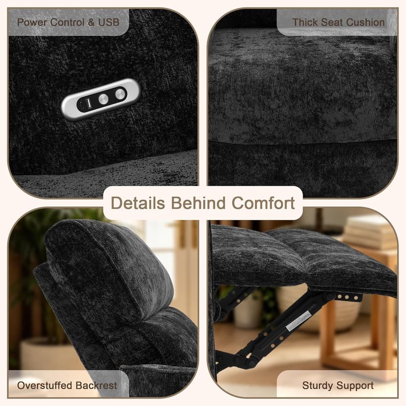450lbs Oversized Power Recliner Chair, 53" Extra Wide Electric Recliner for Big and Tall Adults, Single Sofa with USB & Type-C Ports, Pillows, Chair for Living Room, Bedroom, Office (Black)