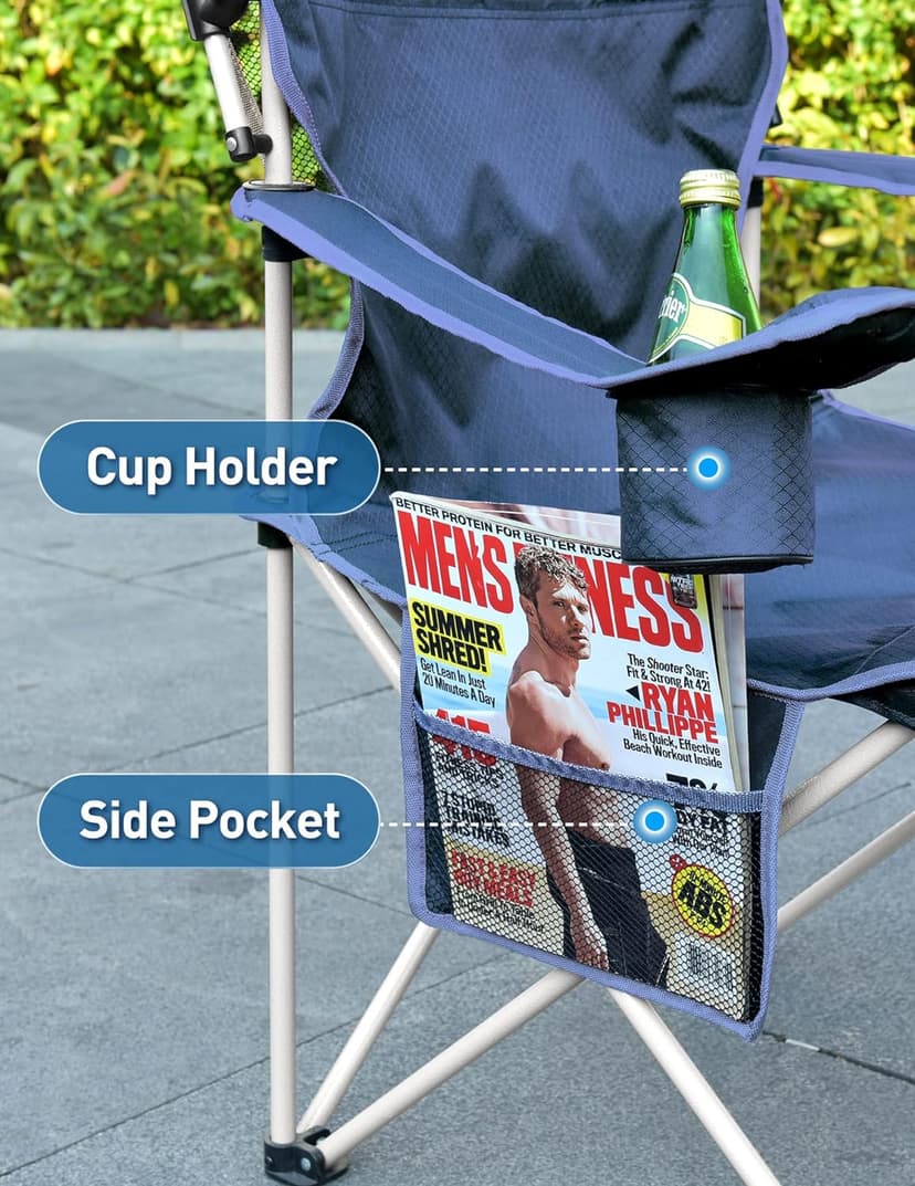 Docusvect Beach Chair with Canopy Shade, Folding Camping Chair with Canopy with Cup Holder, Side Pocket for Camp, Beach, Tailgates, Fishing - Support 330 LBS