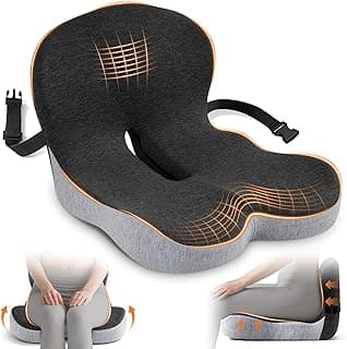 Seat Cushion, Office Chair Cushions for Tailbone Relief, Seat Cushions for Office Chair with L-Shaped Ergonomic Design & Adjustable Strap, Memory Foam Chair Cushion for Long Sitting Worker(Black Gray)