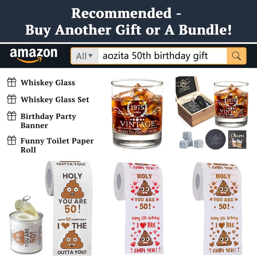 50th Birthday Gifts for Women, Men, Her, Him - Happy Prank Toilet Paper - 50th Birthday Decorations, Party Supplies Favors - 50 Years Old Funny Gag Gift Ideas, Novelty Bday Present for Friends, Family