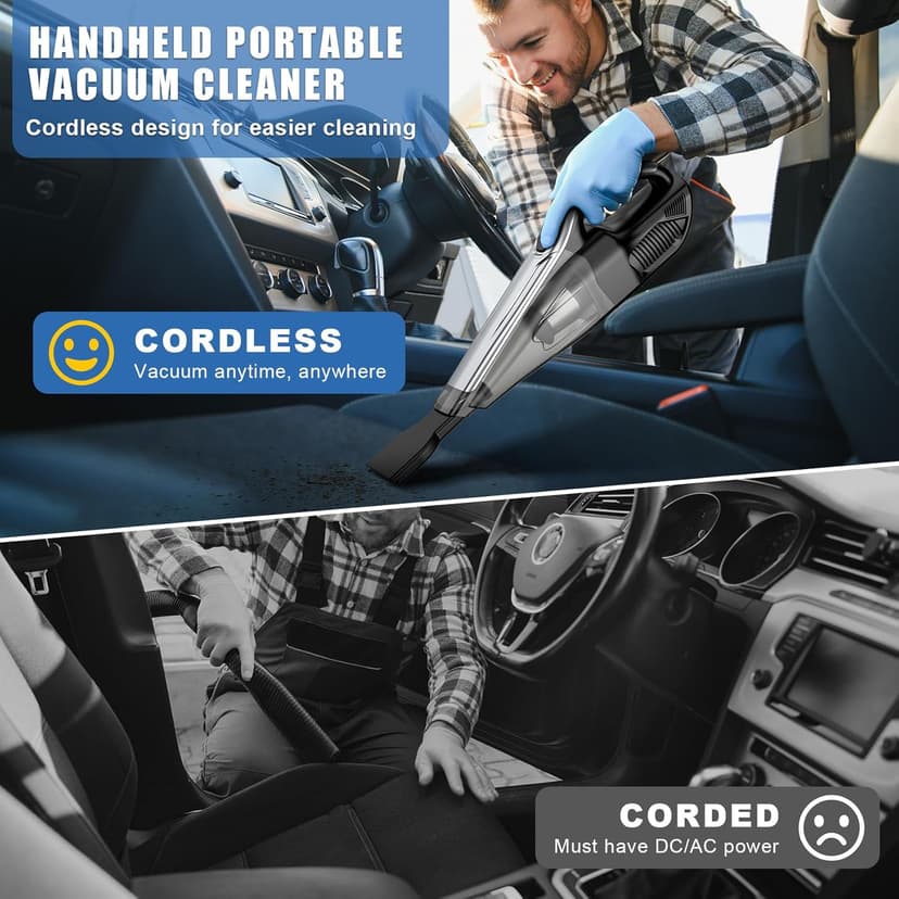 SAKOLD Car Vacuum Handheld Vacuum Cordless with Powerful Suction, Type-C Charge, 2 Suction Modes, 6-in-1 Portable Mini Vacuum for Home, Car, Office Desk, Keyboards