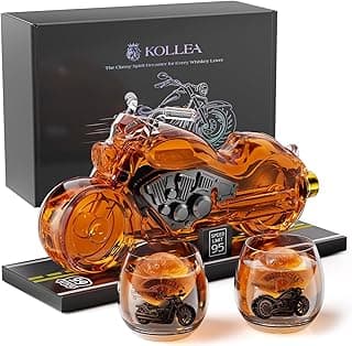 Kollea Birthday Gifts for Men Dad, Motorcycle Whiskey Decanter Set with 2 Glasses, Liquor Dispenser for Home Bar, Unique Gift for Him, Father, Boyfriend, Anniversary, Biker & Motor Lover, Christmas