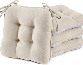 BETU Chair Cushions for Dining Chairs Set of 4,3.5" Thick Kitchen Table Chair Pads with Ties,Non Slip Backing and Covers, Seat Cushion for Dining Room,Bar,Patio Chairs,15.5"X15.5"X3.5",Beige