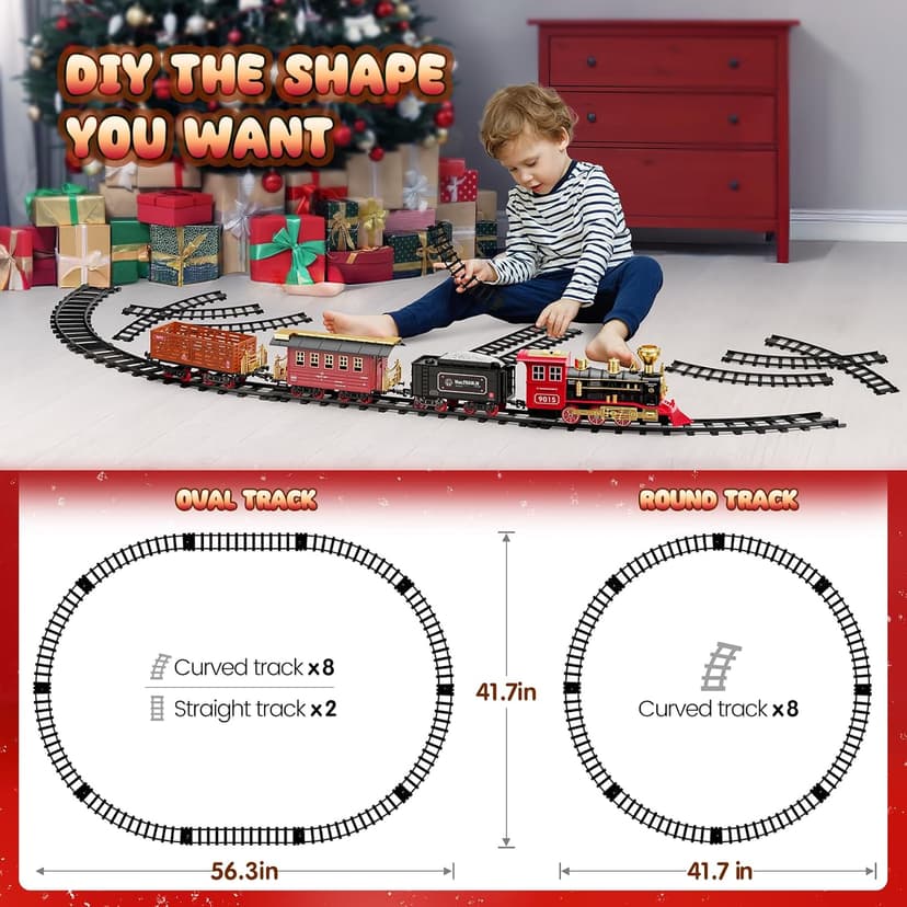Hot Bee Train Set - Train Toys for Boys with Smokes, Lights and Sound, Toy Train Set for Under Christmas Tree, Toddler Model Trains for 3 4 5 6 7 8+ Years Old Kids Christmas Toys Gifts
