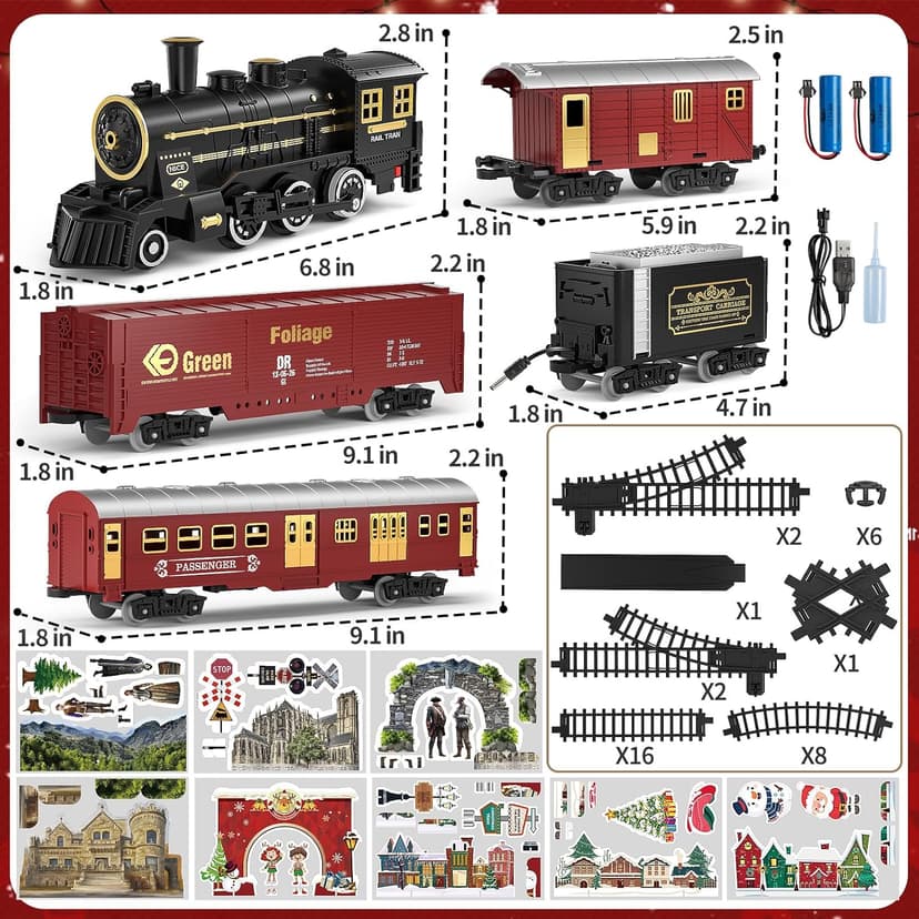 NIPLOOOW Train Set for Kids 4-8, Electric Train Toy with Realistic Sound, Lights and Smoke for Under Christmas Tree,Toddler Model Trains for 3 4 5 6 7 8 Years Old Kids Toys Gifts