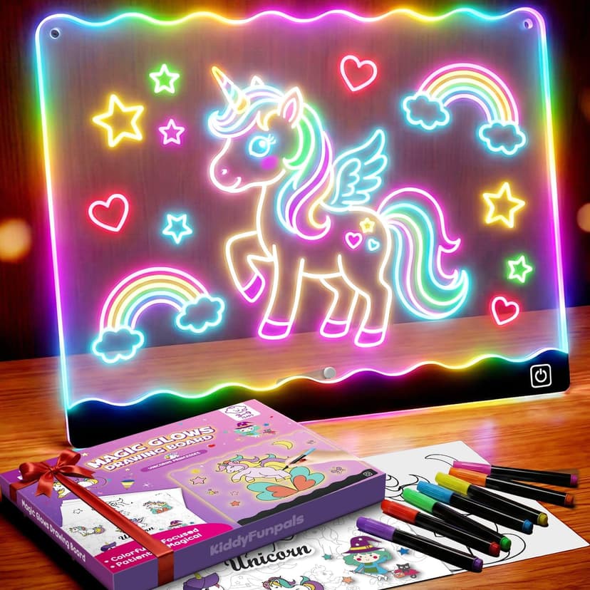 USB-C 10" Light Up Coloring Pad, 7 Color Doodle Glow Tablet, 7 Pens, 10 Tracing Sheets, Unicorn Birthday Gift Age 4 5 6 7 8 9 LED Drawing Board for Girls, Arts Gifts Kit and Crafts Toys for 3+ Year Old B0GDCX74KL