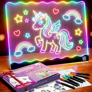 USB-C 10" Light Up Coloring Pad, 7 Color Doodle Glow Tablet, 7 Pens, 10 Tracing Sheets, Unicorn Birthday Gift Age 4 5 6 7 8 9 LED Drawing Board for Girls, Arts Gifts Kit and Crafts Toys for 3+ Year Old B0GDCX74KL