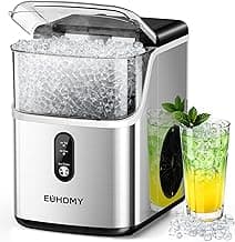 EUHOMY Nugget Ice Makers Countertop, Pebble Ice Maker Machine with 34lbs/24H Soft Ice, Self-Cleaning Sonic Ice Maker with Ice Scoop&Basket, Pellet Ice Maker for Home/Kitchen/Office(Stainless Steels)