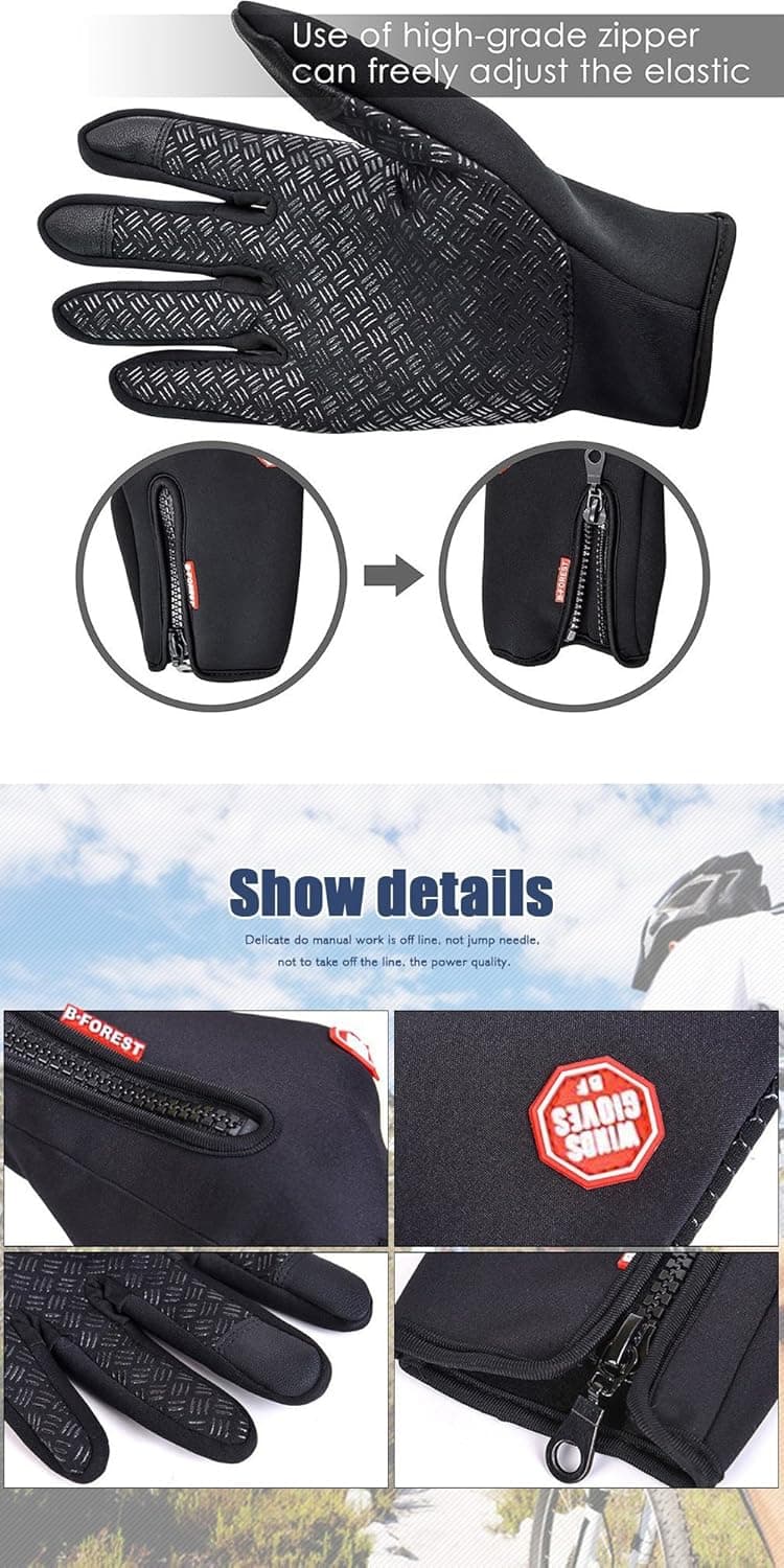 Ytuomzi Winter Gloves Touch Screen Warm Gloves Cold Weather Windproof Cycling Driving Riding Bike Telefingers Thermal Gloves Non-Slip Silicone Gel Adjustable Full Finger Mittens