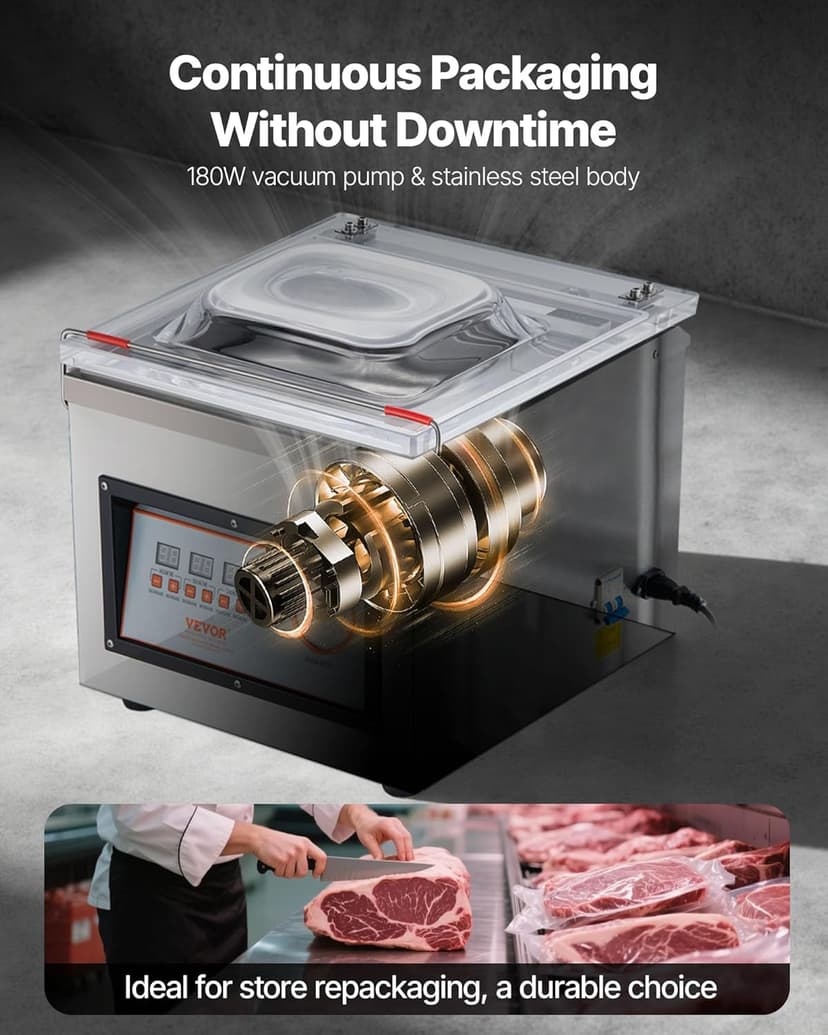 VEVOR Chamber Vacuum Sealer, 320W Sealing Power, Vacuum Packing Machine for Wet Foods, Meats, Marinades and More, Compact Size with 12.6 in Sealing Length, Applied in Home Kitchen and Commercial Use