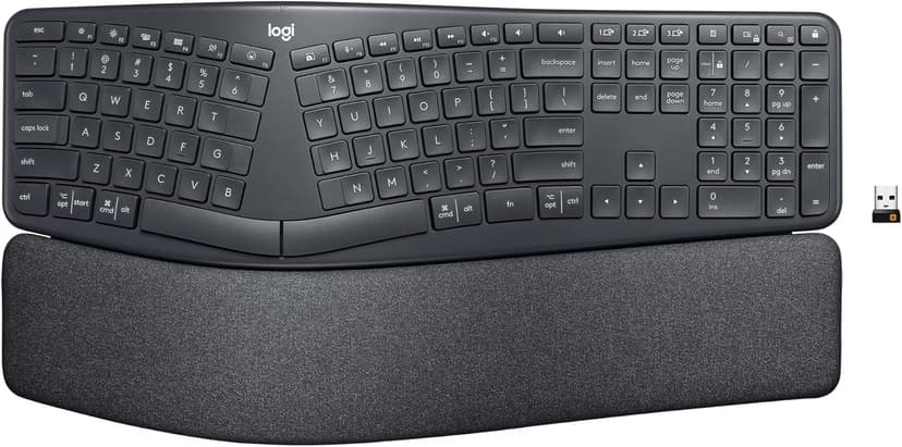 Logitech Ergo K860 Wireless Ergonomic Keyboard - Split Keyboard, Wrist Rest, Natural Typing, Stain-Resistant Fabric, Bluetooth and USB Connectivity, Compatible with Windows/Mac, Black