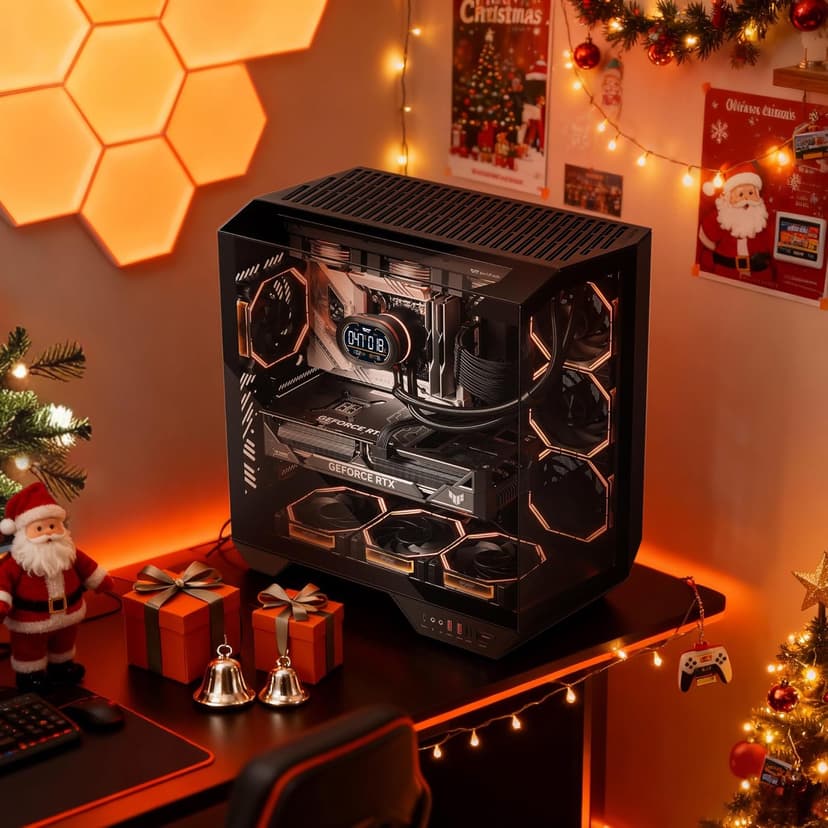 darkFlash Full-Tower ATX Gaming PC Case, Vertical GPU Mounting, Back Plug-in Motherboard, Dual-Chamber, Panoramic Glass, Up to 2 x 360mm Radiators, RTX 40 Compatible(DY470) (1 PWM ARGB Fans, Black)