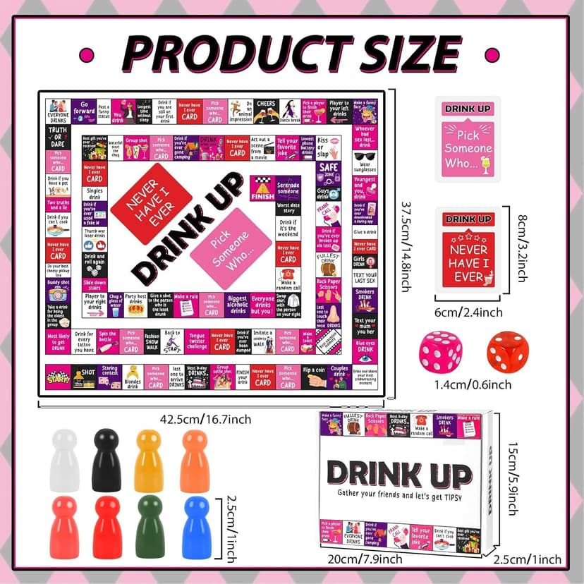 Drinking Board Games for Adults Waterproof Rubber Mat Drink Up Board Games Adult Tipsy Funny Party Interactive Drinking Games Ideal for Game Night Birthday Party Play, Age 21+, 2-8 Players