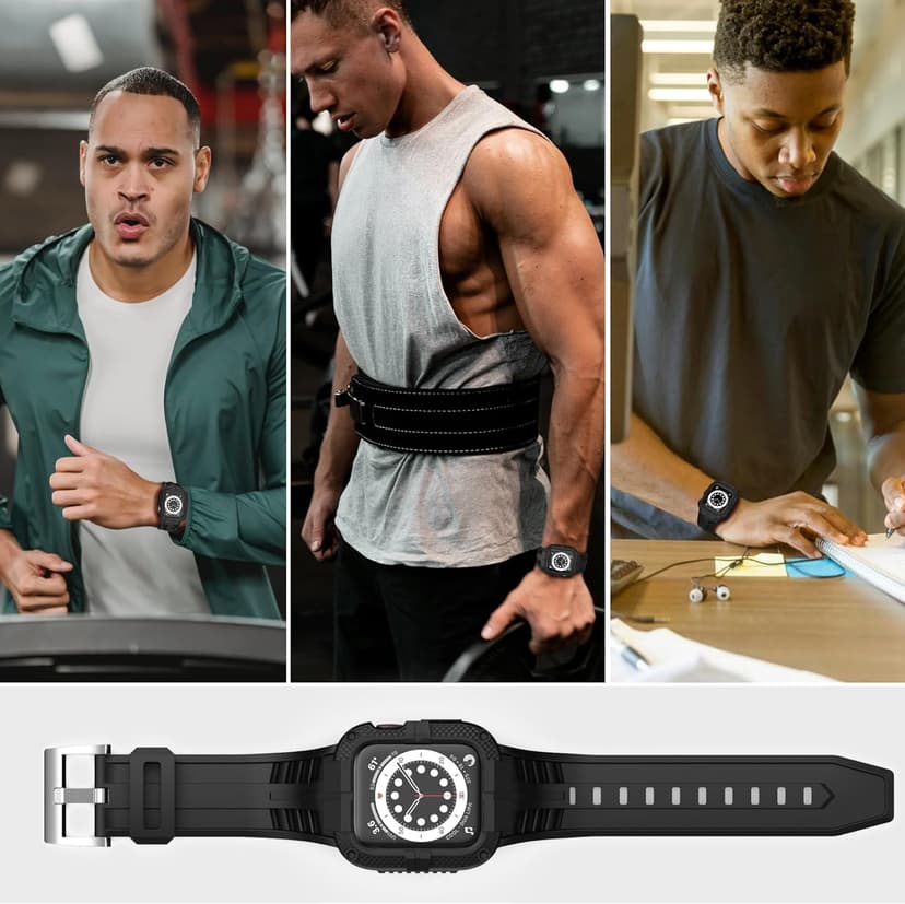 T-ENGINE Rugged Watch band Compatible with Apple Watch Series 9 Band for 45mm 44mm 42mm SE 9/8/7/6/5/4/3 for Men (45mm/44mm/42mm, Black)