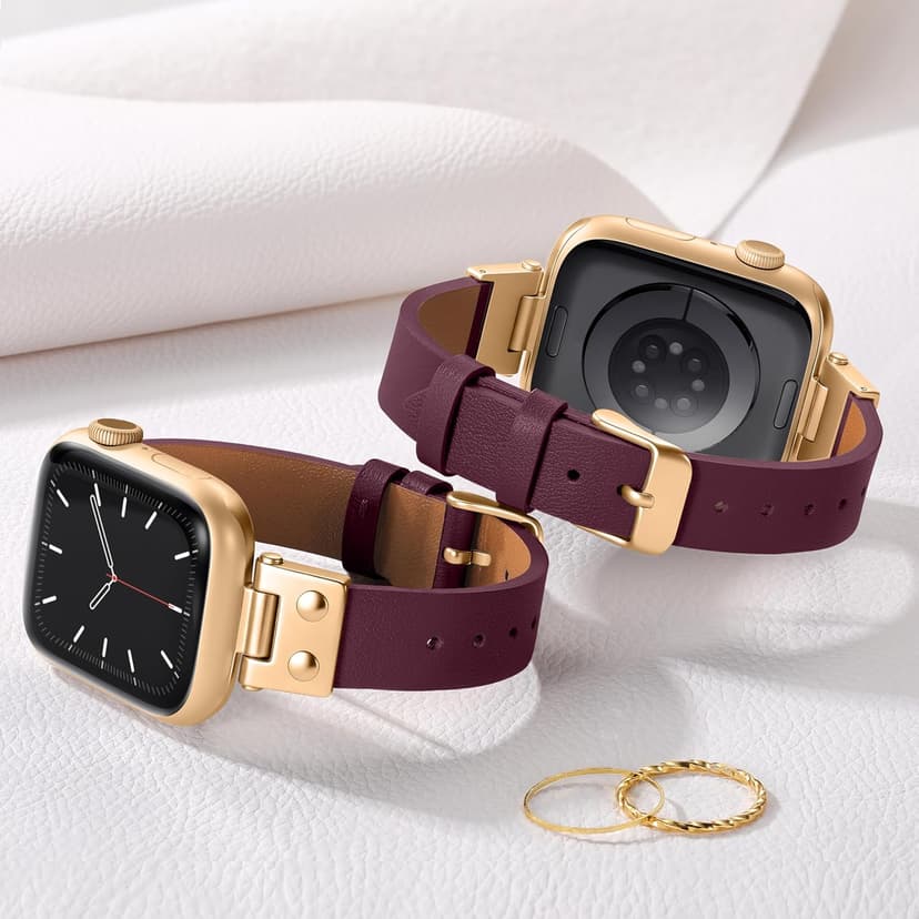 SNBLK Slim Leather Band Compatible with Apple Watch Bands for Women 40mm 41mm 42mm 44mm 46mm 49mm 38mm 45mm, Dressy Top Grain Genuine Leather Strap for iWatch SE Series 11/10/9/8/7/6/5/4/3/2/1 Ultra