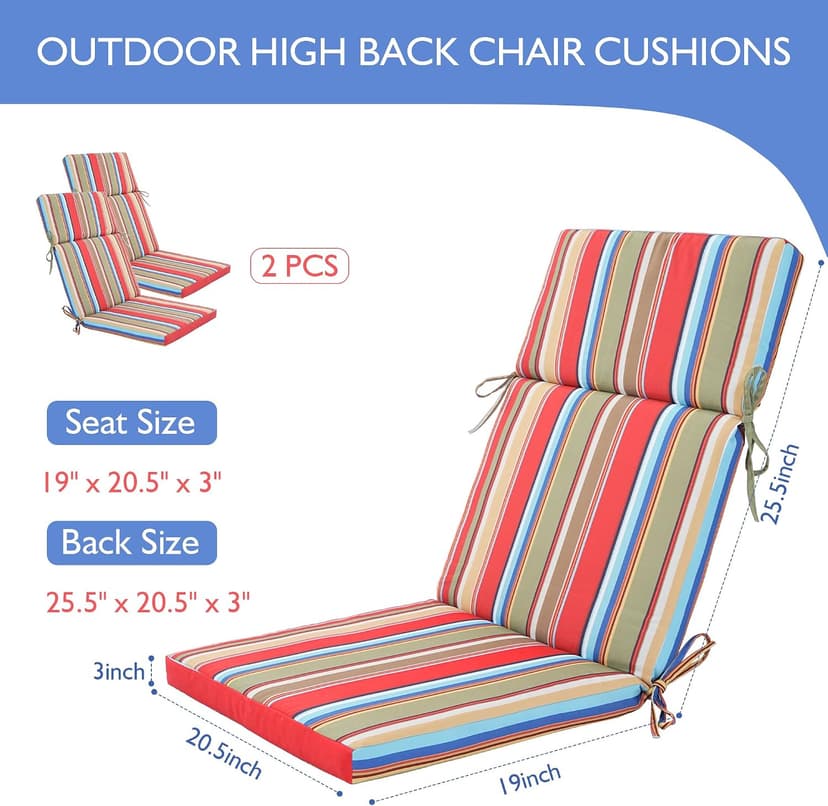 Enipate 2 Pack Outdoor High Back Chair Cushion, Weather Resistant Adirondack Rocking Chair Cushions, Patio Chair Seat Cushions