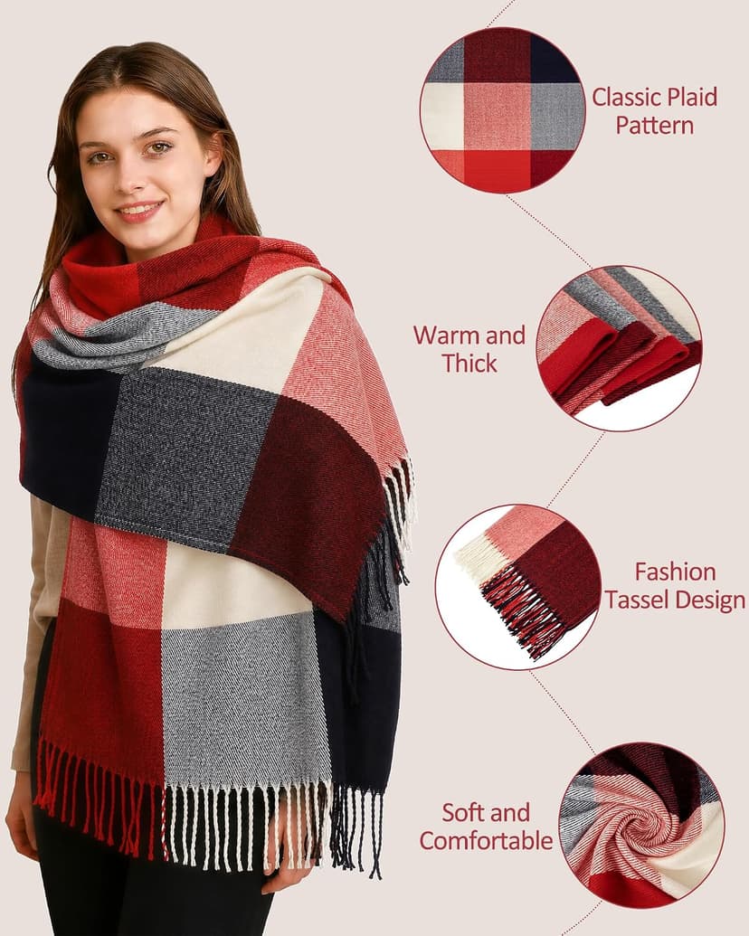 Loritta Womens Scarf Fashion Long Plaid Shawls Wraps Big Grid Winter Warm Lattice Large Scarves Gifts